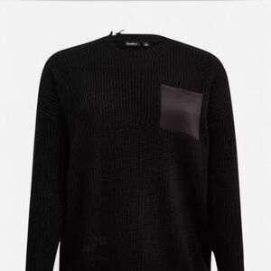 Torrid Lovesick Distressed Satin Pocket Pullover Sweater